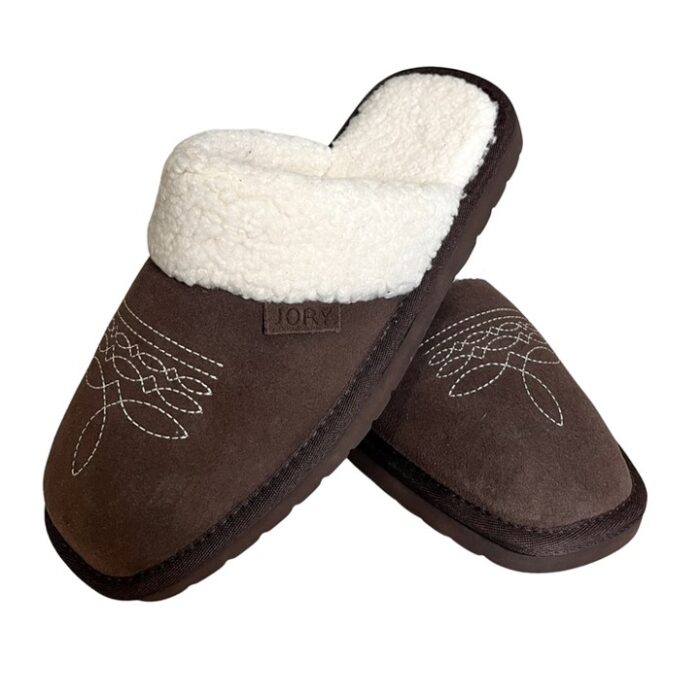 Western Cowgirl Dolly Square Toe Slippers, Grizzly, BagMyGift