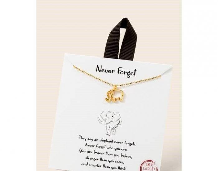 Never Forget, Gold Dipped Elephant Pendant Necklace, BagMyGift