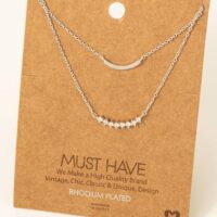 Layered Rhinestone Curved Bar Necklace, BagMyGift