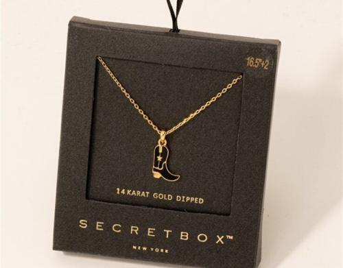 Secret Box Cowboy Boot Charm Necklace BagMyGift