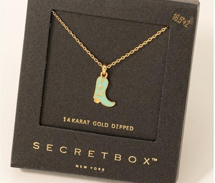 Secret Box Cowboy Boot Charm Necklace BagMyGift