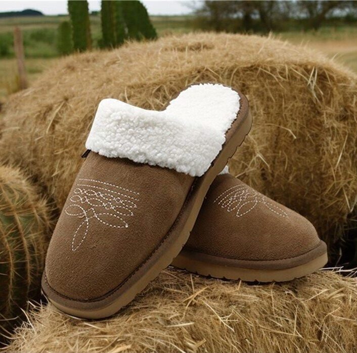 Western Cowgirl Dolly Square Toe Slippers - Fawn, BagMyGift