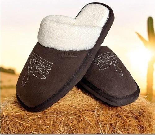 Western Cowgirl Dolly Square Toe Slippers, Rich Brown, BagMyGift