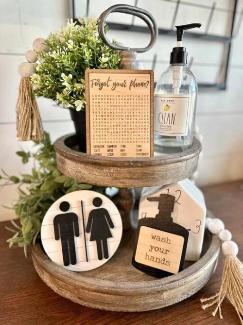 Bathroom Tiered Tray Signs, BagMYGift