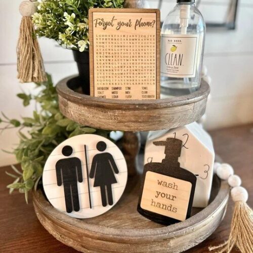 Bathroom Tiered Tray Signs, BagMYGift