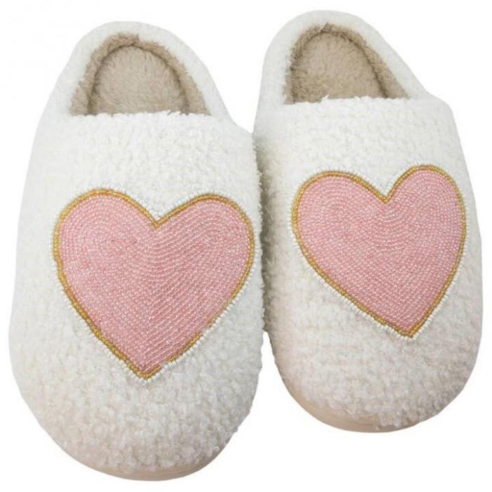 Beaded Pink and Gold Heart Slippers, BagMyGift