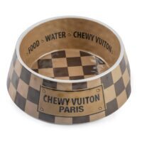 Checker Chewy Vuiton Dog Bowl – 3 Sizes, BagMYGift