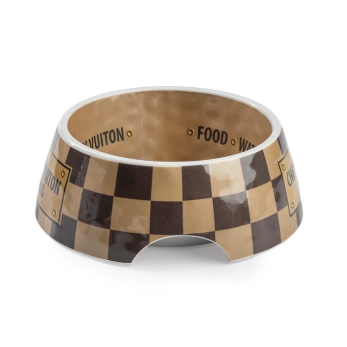 Checker Chewy Vuiton Dog Bowl – 3 Sizes, BagMYGift