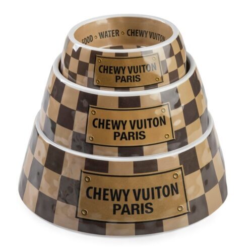 Checker Chewy Vuiton Dog Bowl – 3 Sizes, BagMYGift