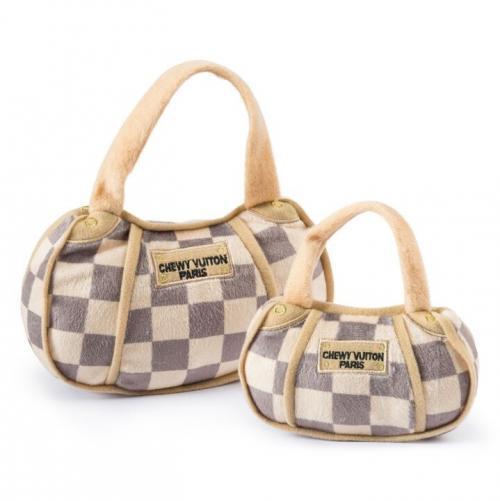 Checker Chewy Vuiton Handbag Squeaker Dog Toy, BagMYGift