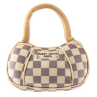 Checker Chewy Vuiton Handbag Squeaker Dog Toy, BagMYGift
