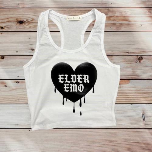 Elder Emo White Cropped Tank Top, BagMYGift