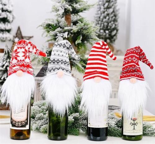 Gnome Knitted Hat Wine Cover Toppers, BagMYGift