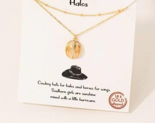 Gold Dipped Cowboy Hat Pendant Layered Necklace, BagMyGift