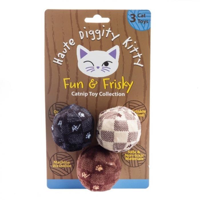 Kitty Vuiton Balls (Checker) Organic Catnip Toys, BagMYGift,