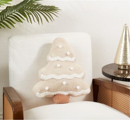 Natural Christmas Tree Pom Pom Filled Throw Pillow, BagMyGift