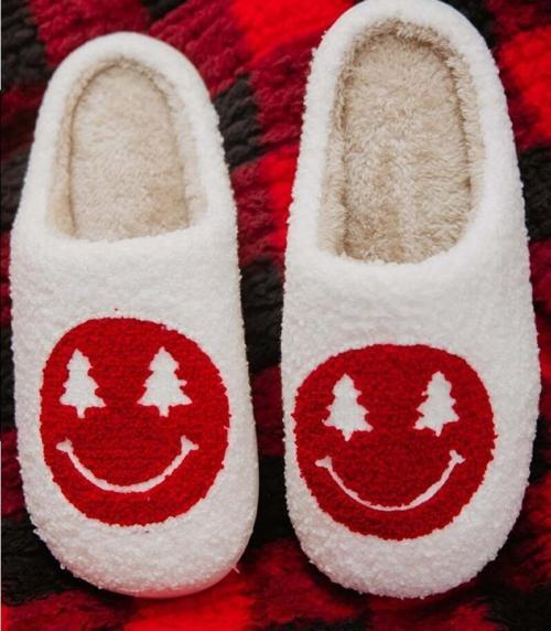 Red Christmas Tree Eyes Happy Face Slippers , BagMyGift