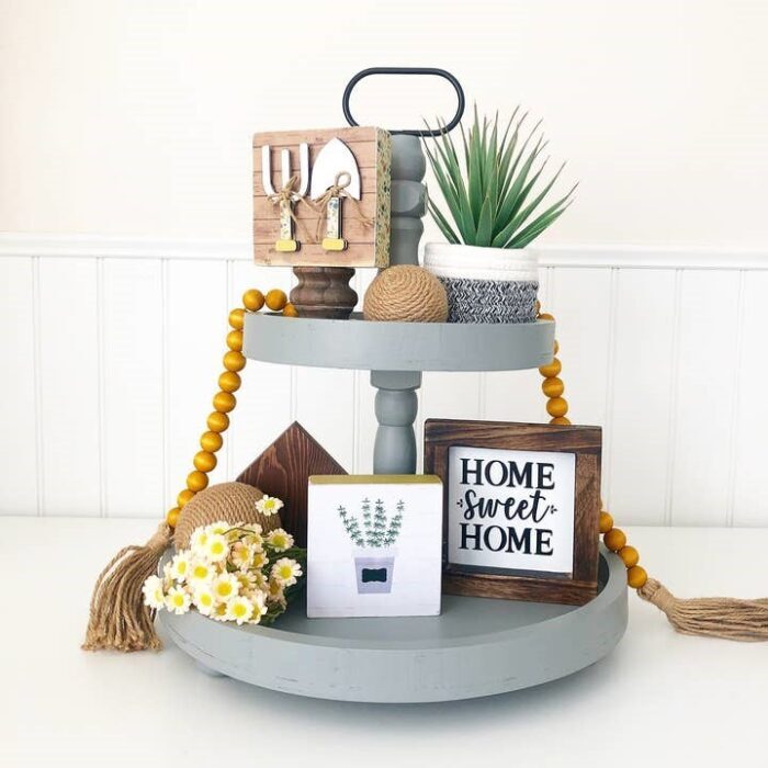 Tiered Tray – Farmhouse Gray Round