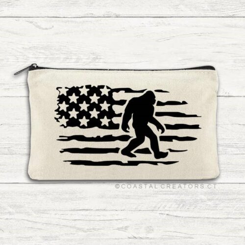 Bigfoot American Flag Multi-Use Canvas Zipper Pouch Bag