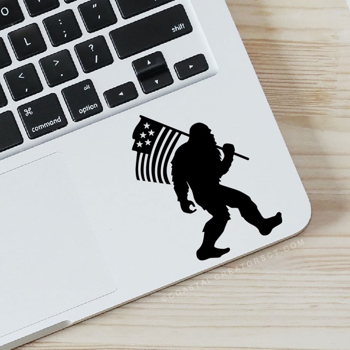 Bigfoot American Flag Vinyl Sticker - Black, BagMYGift