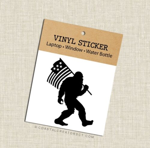 Bigfoot American Flag Vinyl Sticker - Black, BagMYGift