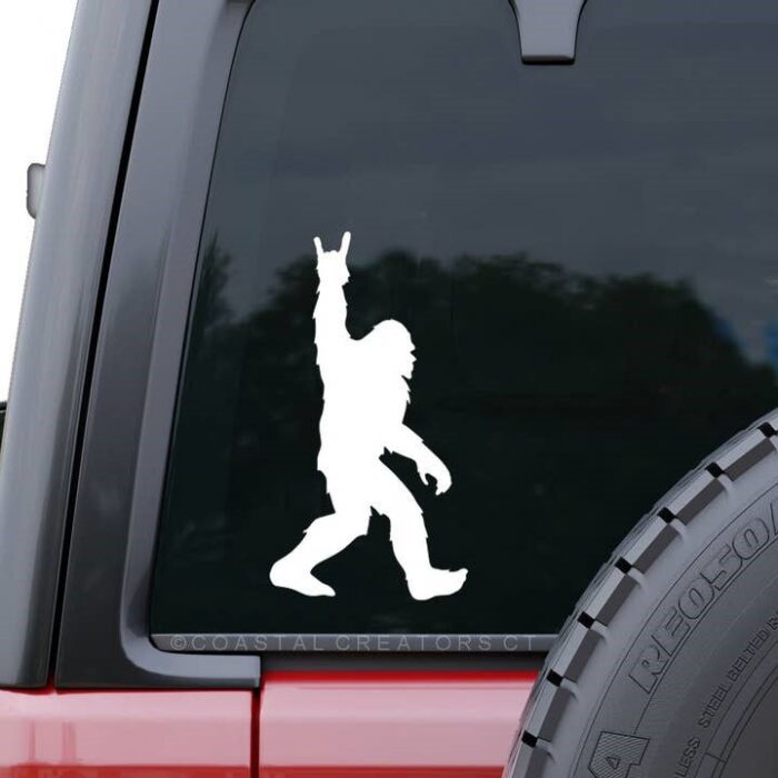 Bigfoot Sasquatch Rock Star Window Decal - White, BagMYGift