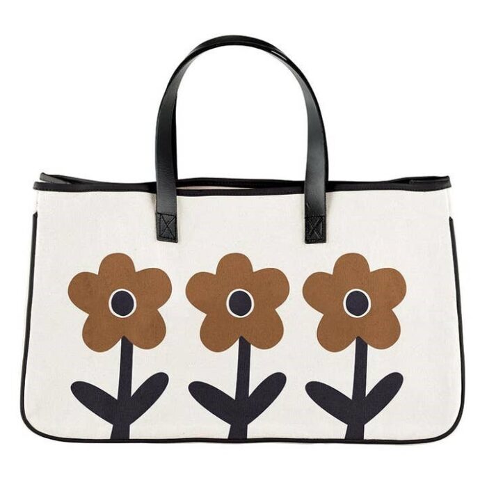 Canvas Tote Brown Flowers, BagMYGift