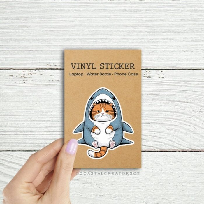 Cat in A Shark Costume Sticker, BagMYGift