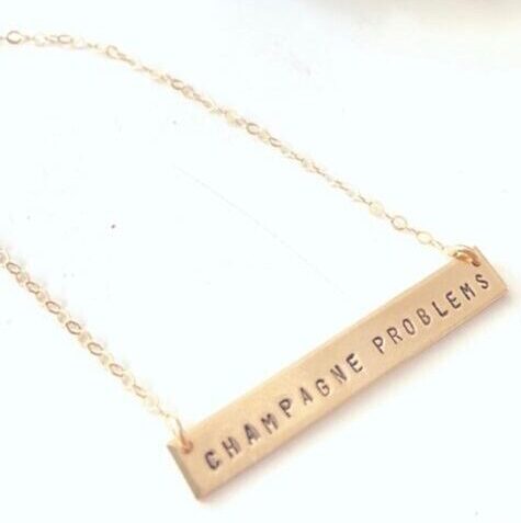 Champagne Problems Stamped Bar 14K Gold Filled Necklace