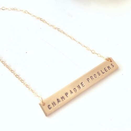 Champagne Problems Stamped Bar 14K Gold Filled Necklace