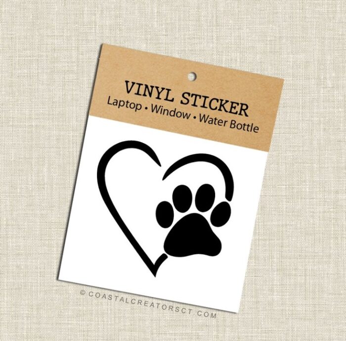 Heart Dog Paw Vinyl Sticker, BagMYGift