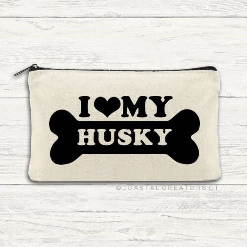 I Love My Husky Multi-Use Canvas Zipper Pouch