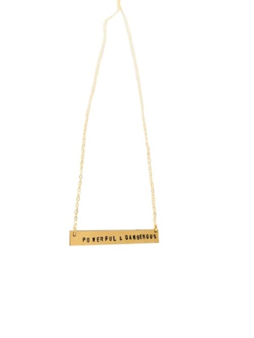 Powerful and Dangerous Stamped Bar 14K Gold Filled Necklace