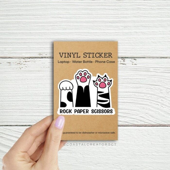 Cat "Rock, Paper, Scissors" Sticker, BagMYGift