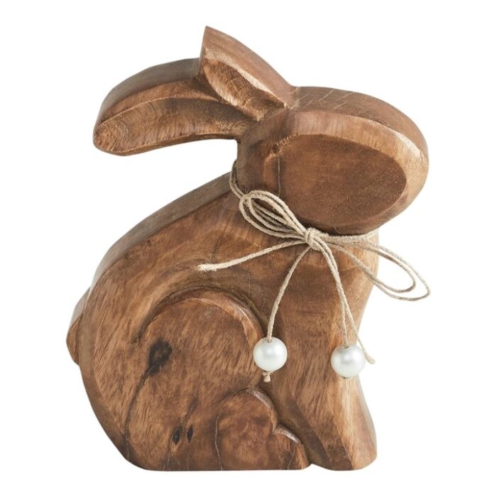 Bunny Hop Wooden Sitting Bunny Natural w/ Pearl Beads - Image 2