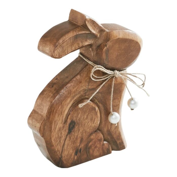 Bunny Hop Wooden Sitting Bunny Natural w/ Pearl Beads - Image 3