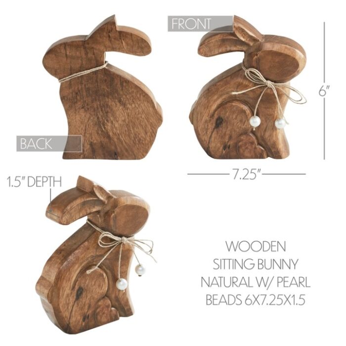 Bunny Hop Wooden Sitting Bunny Natural w/ Pearl Beads - Image 5