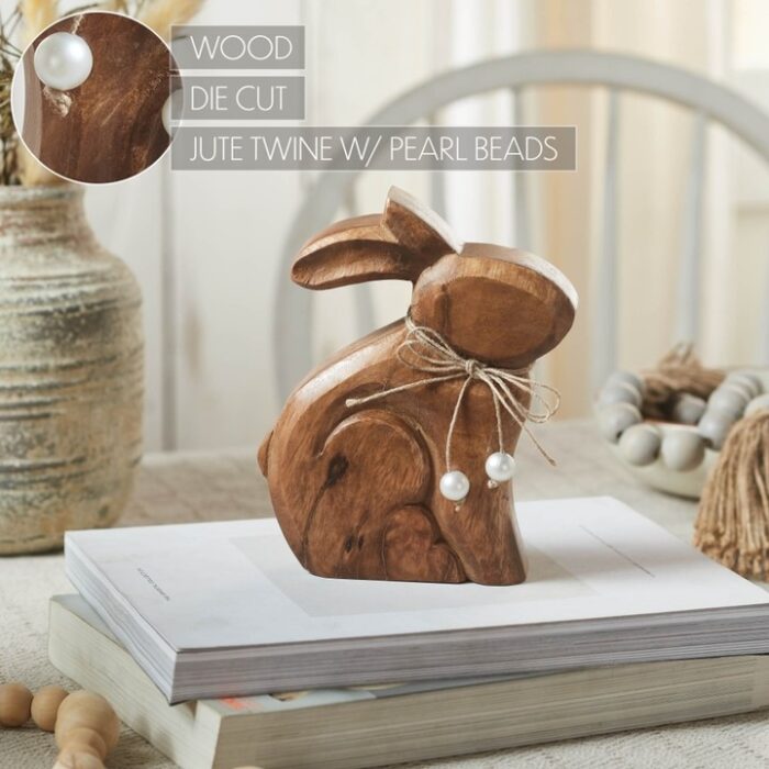 Bunny Hop Wooden Sitting Bunny Natural w/ Pearl Beads - Image 6