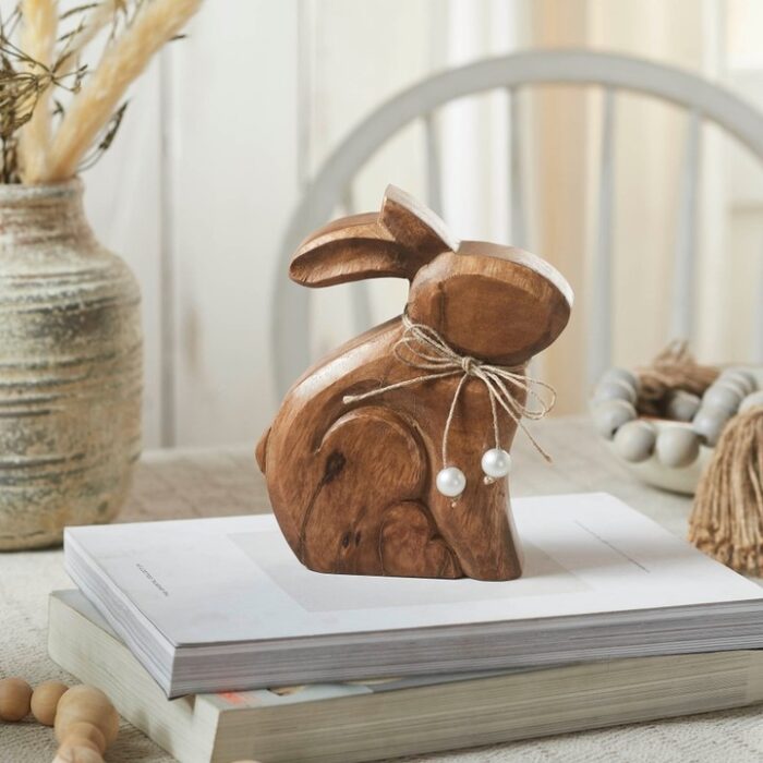 Bunny Hop Wooden Sitting Bunny Natural w/ Pearl Beads