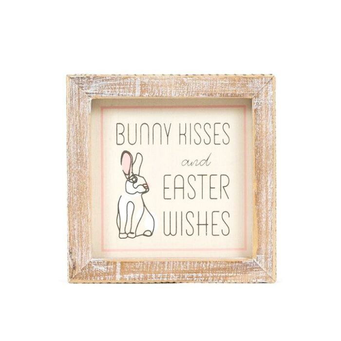 Sign Bunny/Kisses Easter Spring 5 x 5 Wood Framed Sign - Image 3