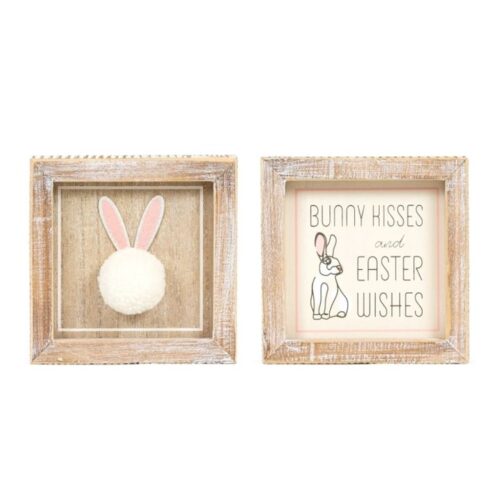 Sign Bunny/Kisses Easter Spring 5 x 5 Wood Framed Sign