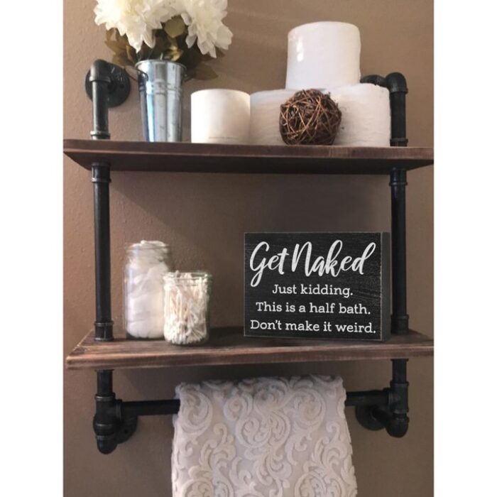 "Get Naked, Just Kidding" Small Wood Half Bath Sign - Image 2