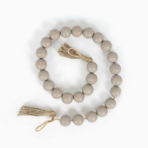 24" Wood Bead Garland W/Tassels Grey, BagMyGift