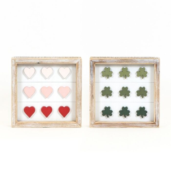 Hearts & Shamrocks 7 x 7 Wood Sign, BagMYGift