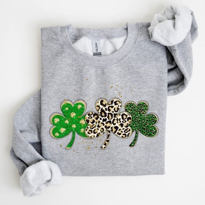 Leopard Print Shamrocks, St Patrick's Day Sweatshirt, BagMYGift