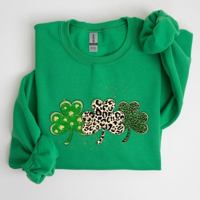 Leopard Print Shamrocks, St Patrick's Day Sweatshirt, BagMYGift