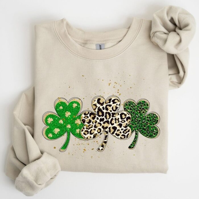 Leopard Print Shamrocks, St Patrick's Day Sweatshirt, BagMYGift