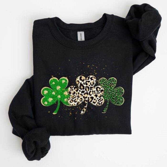 Leopard Print Shamrocks, St Patrick's Day Sweatshirt, BagMYGift