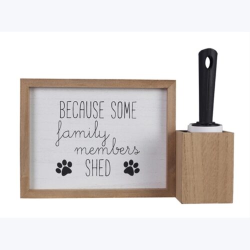 Wood Tabletop Pet Sign with Lint Brush Holder, BagMYGift