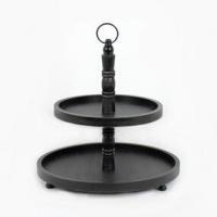 15.5x18x15.5 Two Tiered Wood Tray, Black, BagMYGift